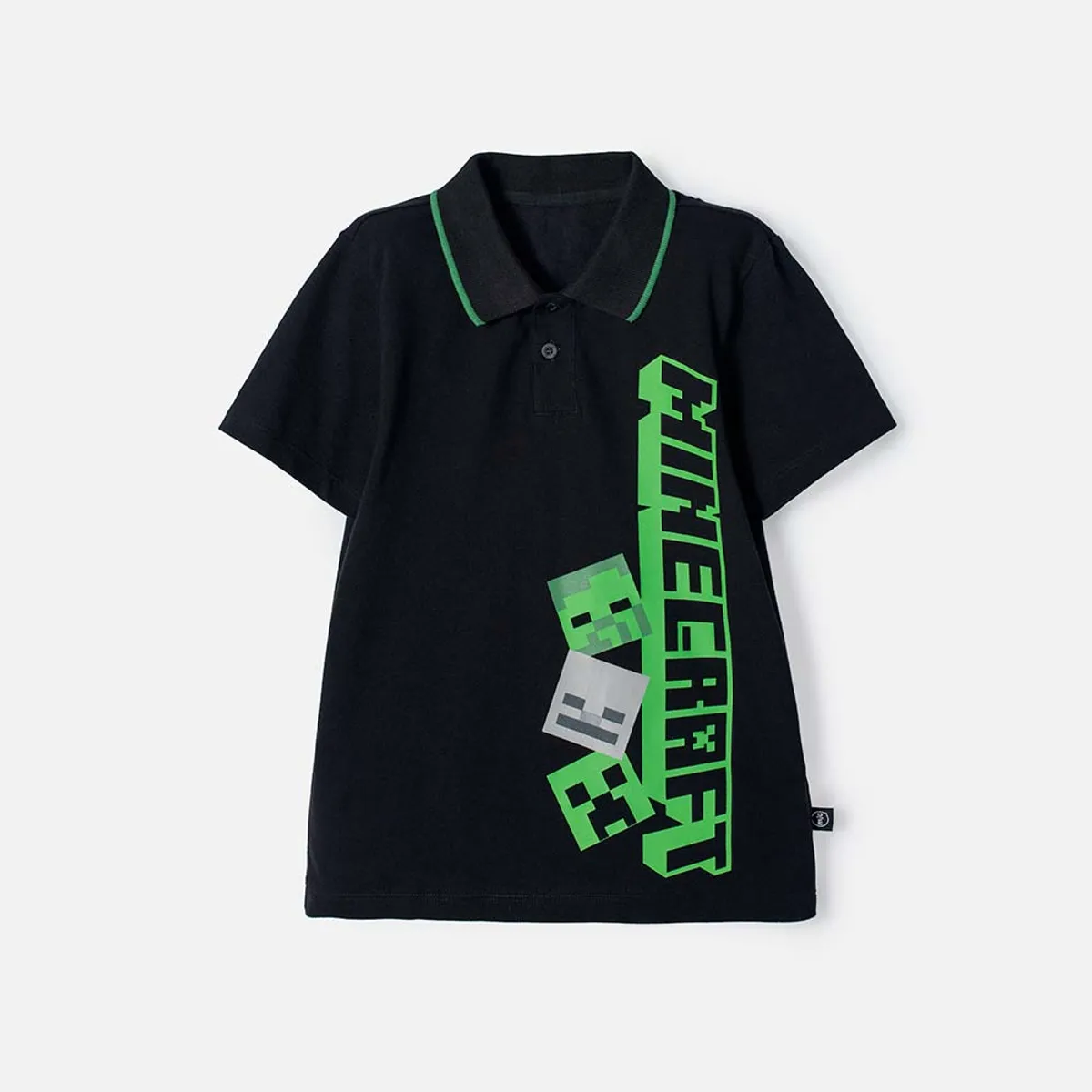 MINECRAFT - Camiseta Tipo Polo de Minecraft negra tipo polo para niño