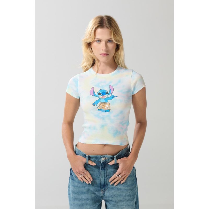 KOAJ - KOAJ Camiseta para mujer en tela acanalada con estampado en fr MUJER