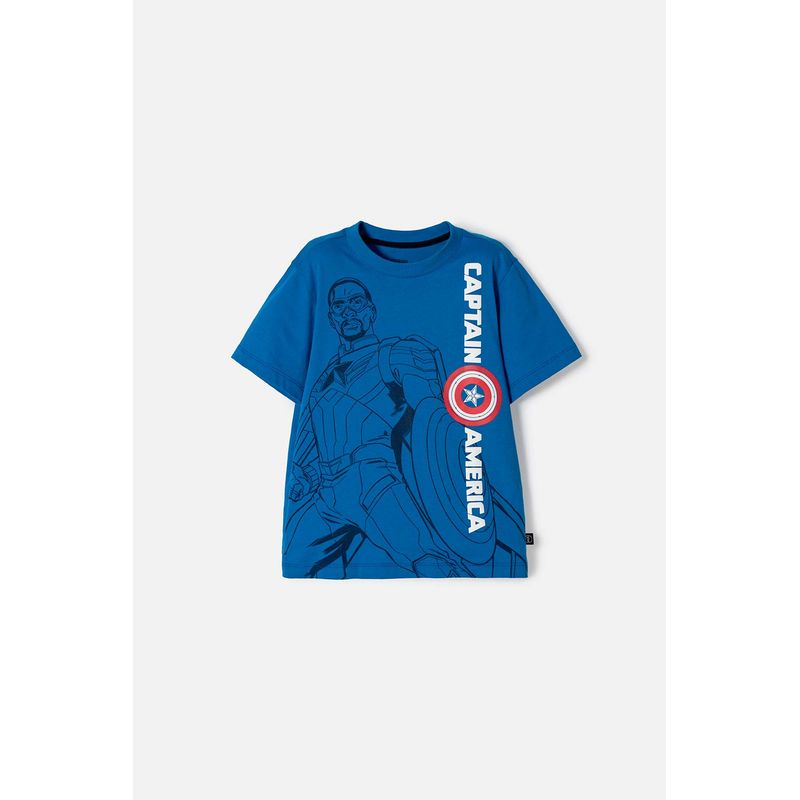 MARVEL - Camiseta del Capitán América azul manga corta para niño