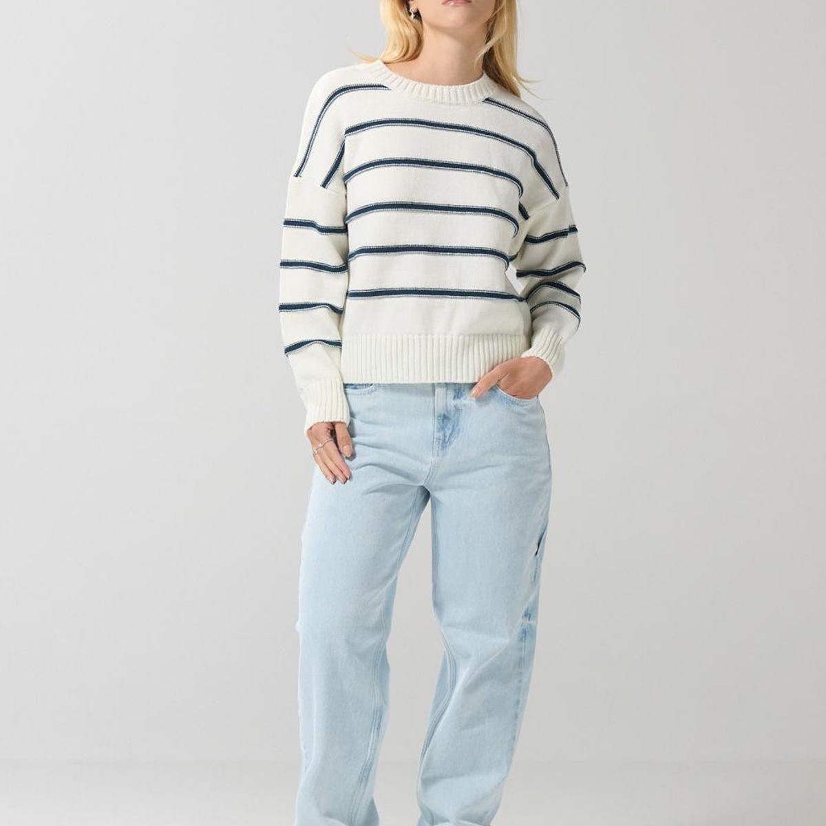 KOAJ - KOAJ Suéter crema  tejido con rayas cuello redondo horma sue Mujer