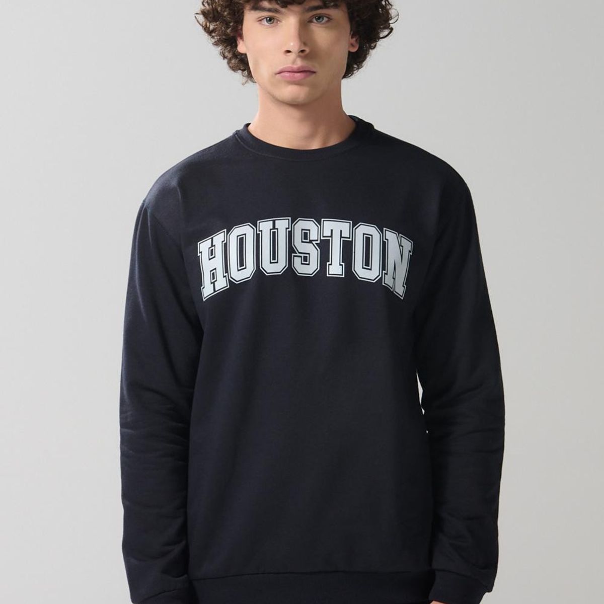 KOAJ - KOAJ Buzo college negro cuello redondo con hombro rodado Hombre