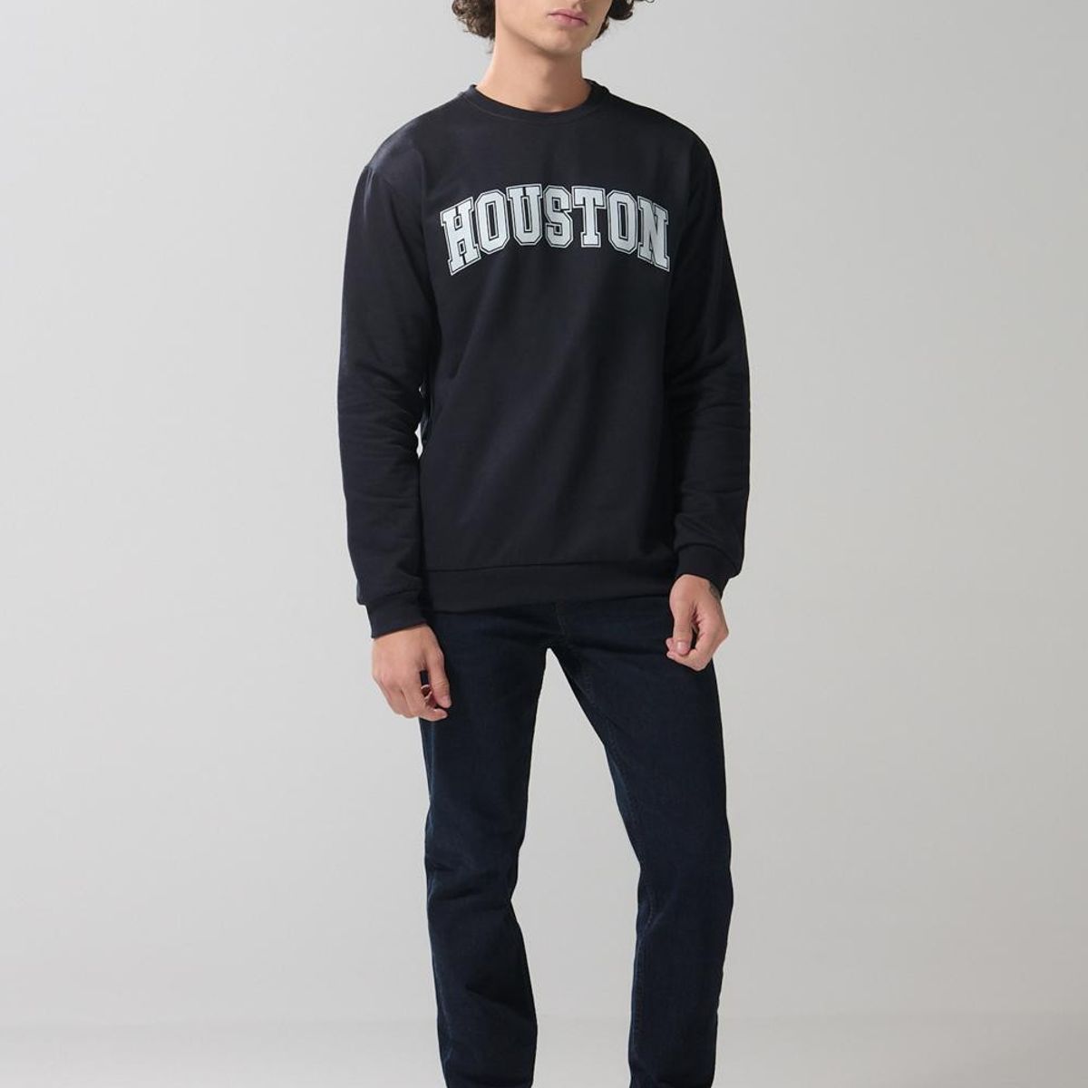 KOAJ - KOAJ Buzo college negro cuello redondo con hombro rodado Hombre