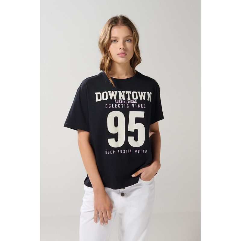 KOAJ - KOAJ Camiseta morada oscura manga corta con diseño college MUJER