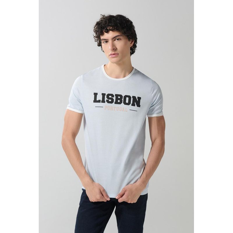 KOAJ - KOAJ Camiseta azul clara con contrastes y manga corta college HOMBRE