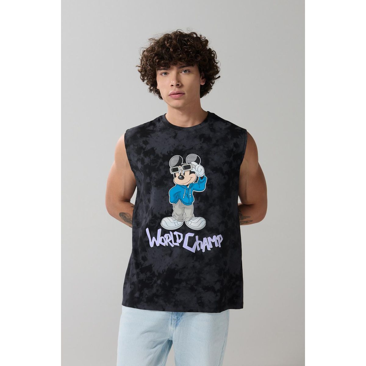 KOAJ - KOAJ Camiseta manga sisa negra tie dye con arte de Mickey Hombre