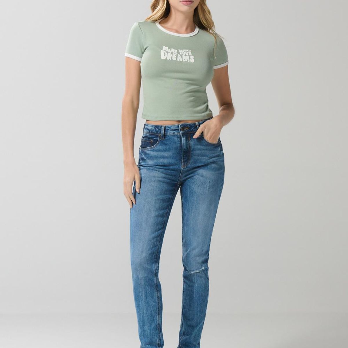 KOAJ - KOAJ Camiseta unicolor en rib manga corta con texto y contr Mujer