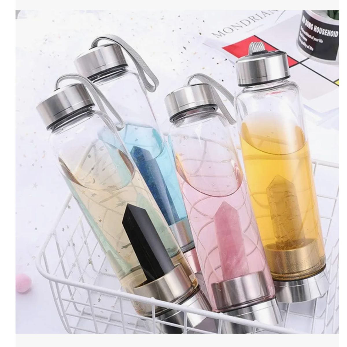 GENERICO - Termo Botella De Agua Con Cristales De Cuarzo + Estuche Color Crystal Transparente