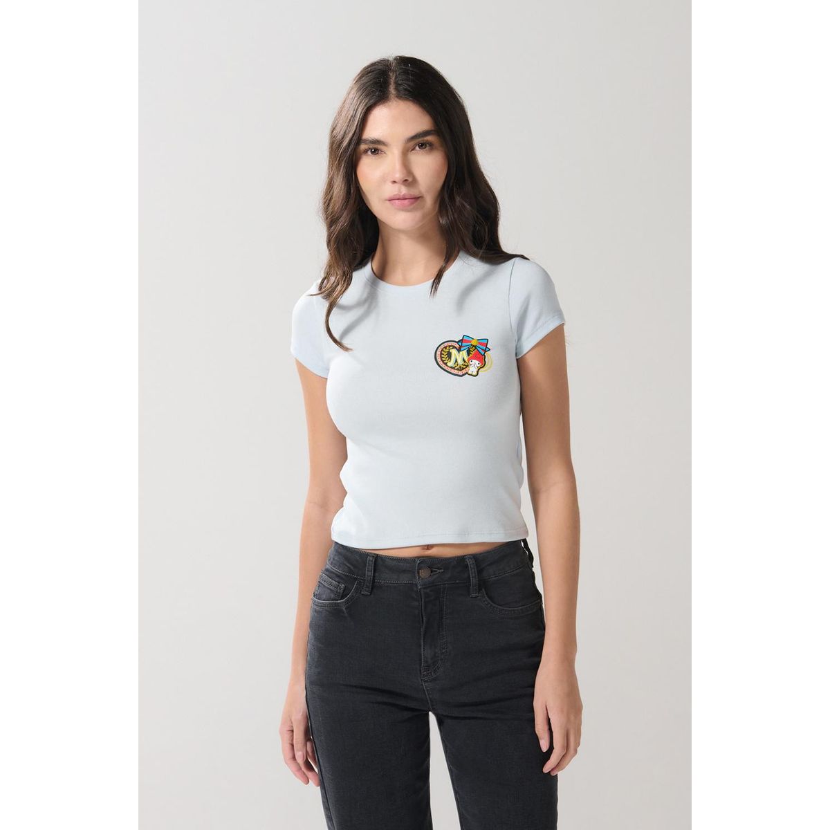 KOAJ - KOAJ Camiseta manga corta en rib con estampado en frente de  Mujer