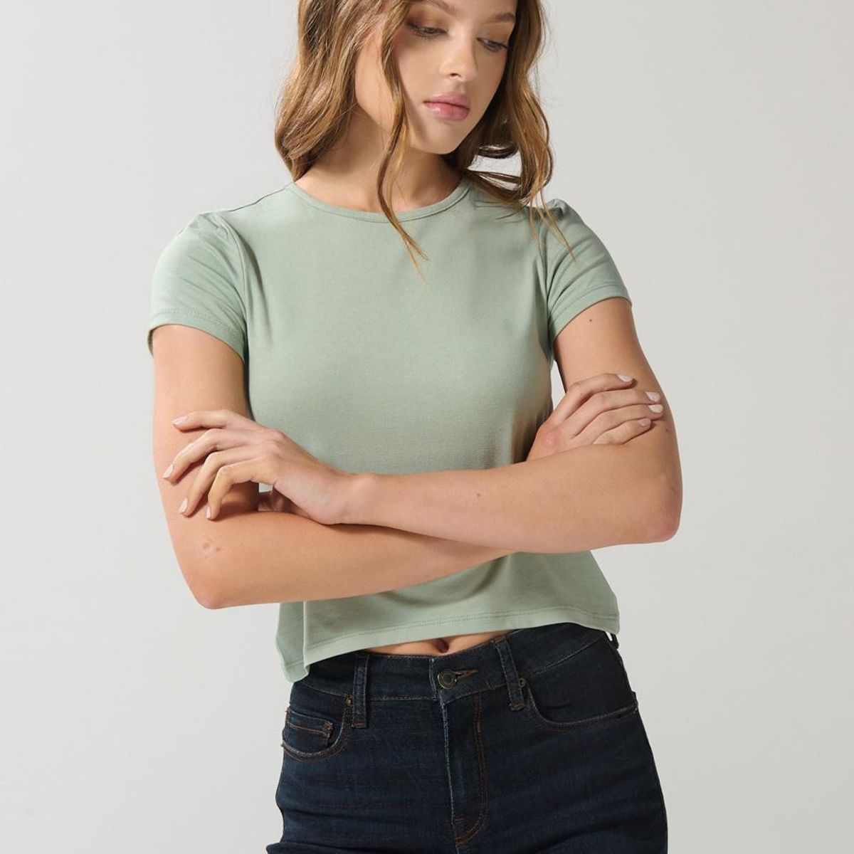KOAJ - KOAJ Camiseta ajustada en rib unicolor con cuello redondo Mujer