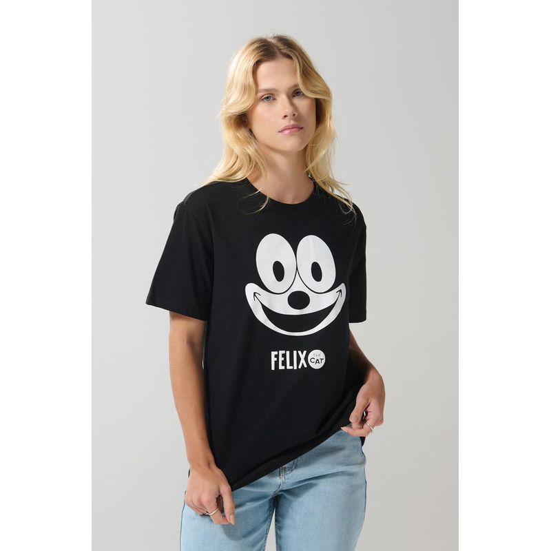 KOAJ - KOAJ Camiseta en algodón negra de Félix el Gato con manga co Mujer