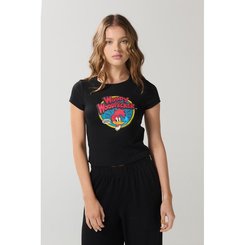 KOAJ - KOAJ Camiseta manga corta en rib con estampado en frente del P MUJER