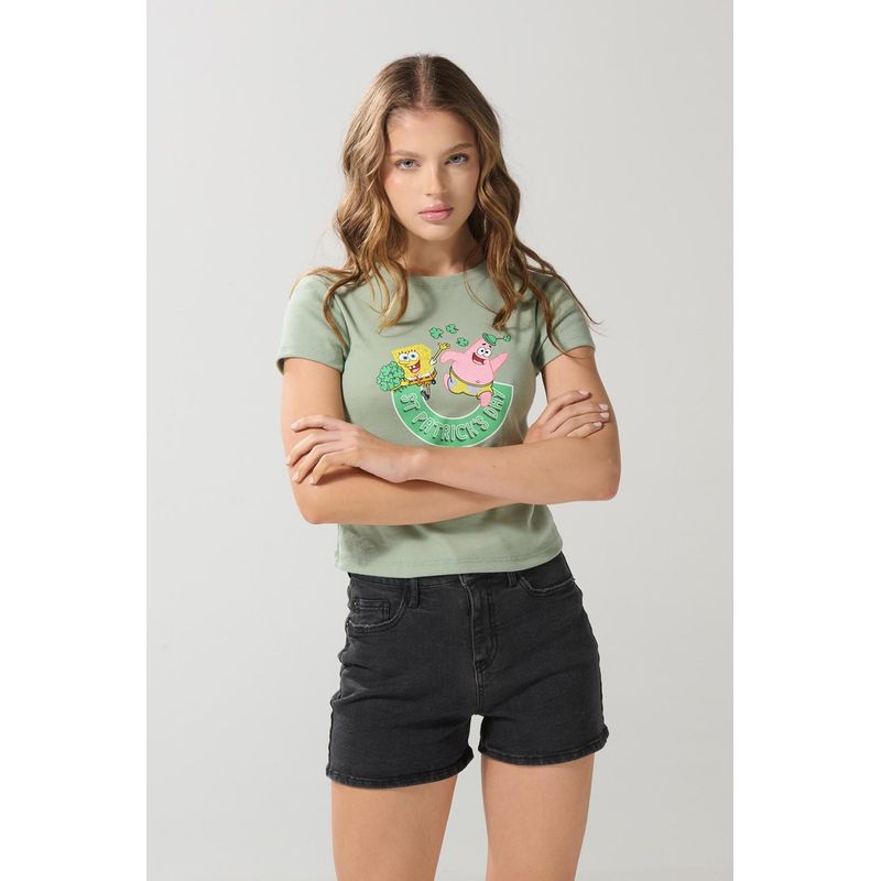 KOAJ - KOAJ Camiseta manga corta en rib con estampado en frente de  Mujer