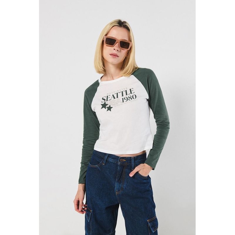 KOAJ - KOAJ Camiseta ranglan manga larga con estampado estilo college MUJER