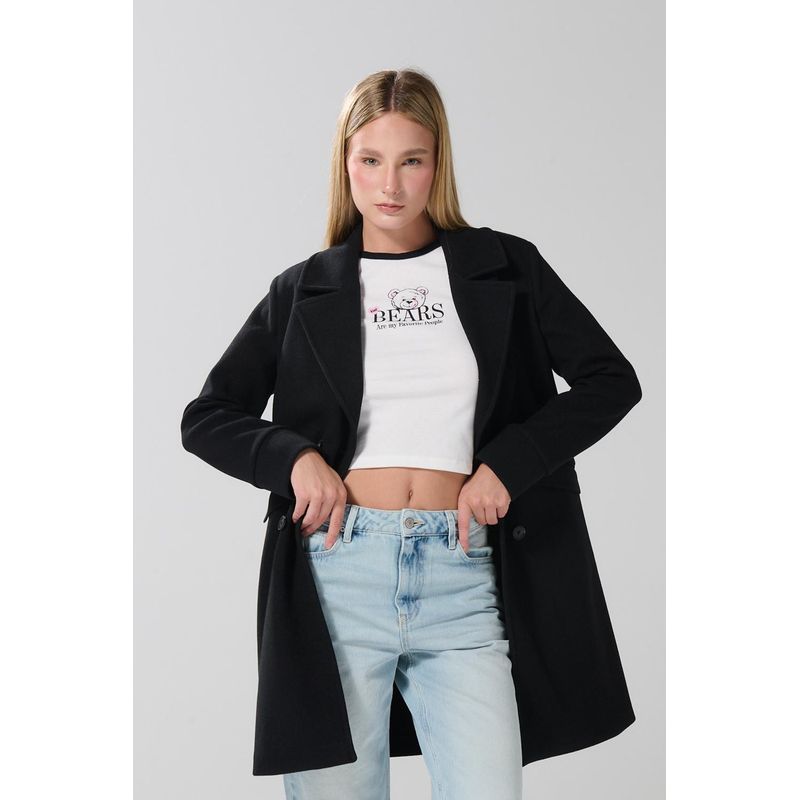 KOAJ - KOAJ Gabán en paño negro con solapas amplias MUJER