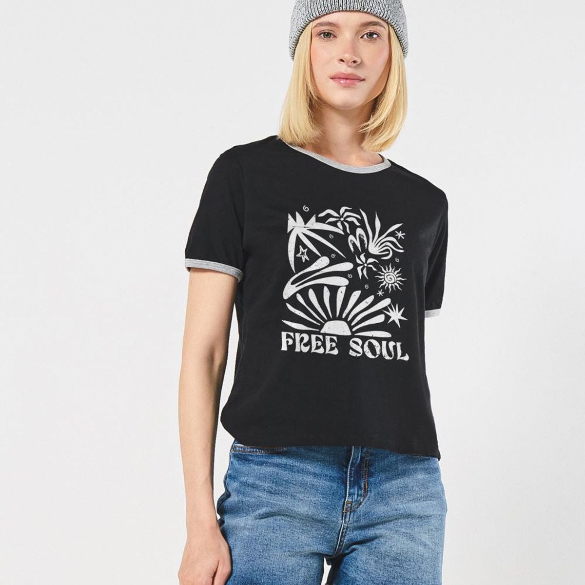 KOAJ - KOAJ Camiseta de contrastes femenina, manga corta con arte en  MUJER