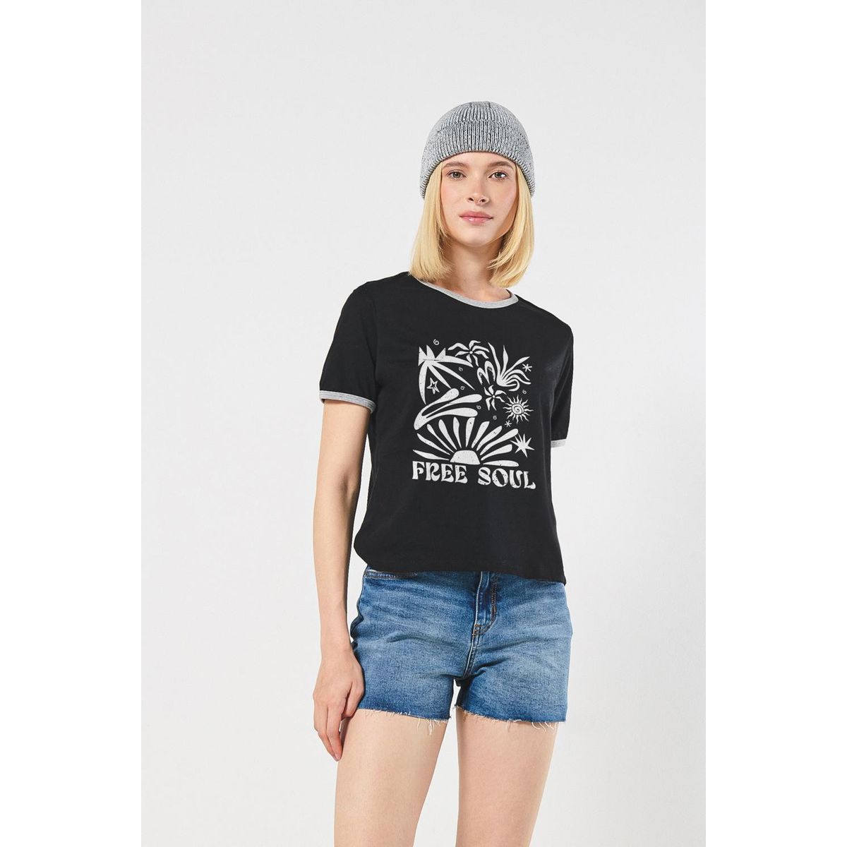 KOAJ - KOAJ Camiseta de contrastes femenina, manga corta con arte en  MUJER