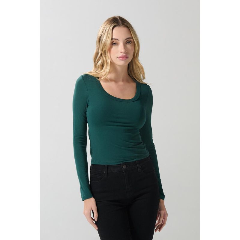 KOAJ - KOAJ Camiseta manga larga en viscosa unicolor con escote en U MUJER