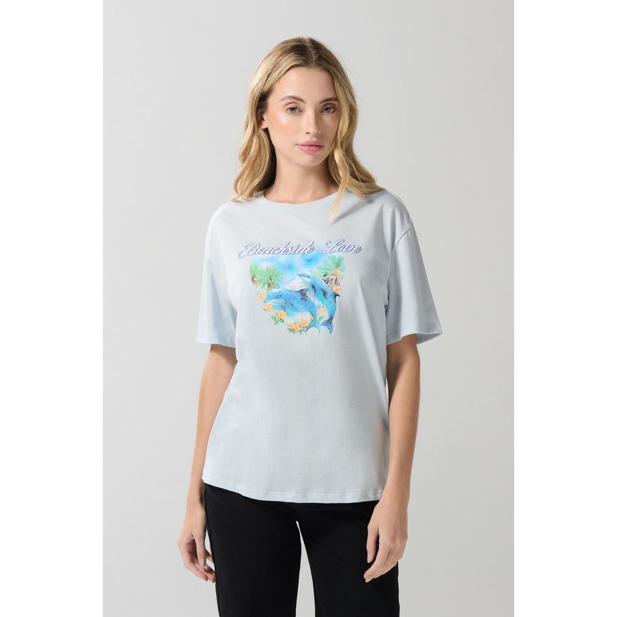 KOAJ - KOAJ Camiseta unicolor con diseño de playa y manga corta Mujer