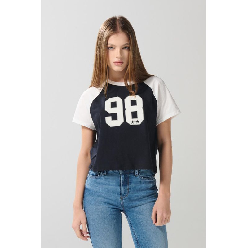 KOAJ - KOAJ Camiseta azul intensa college con manga ranglan corta MUJER