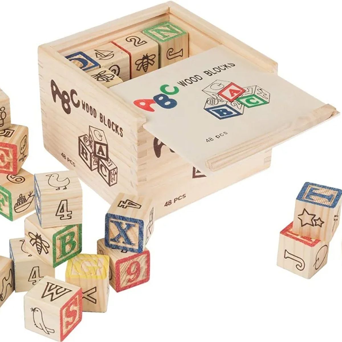 GENERICO - Bloques De Madera Abc Letras Frutas Animales 48 Piezas