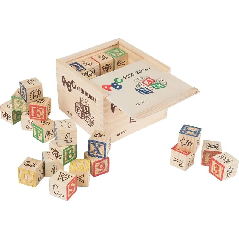 GENERICO - Bloques De Madera Abc Letras Frutas Animales 48 Piezas