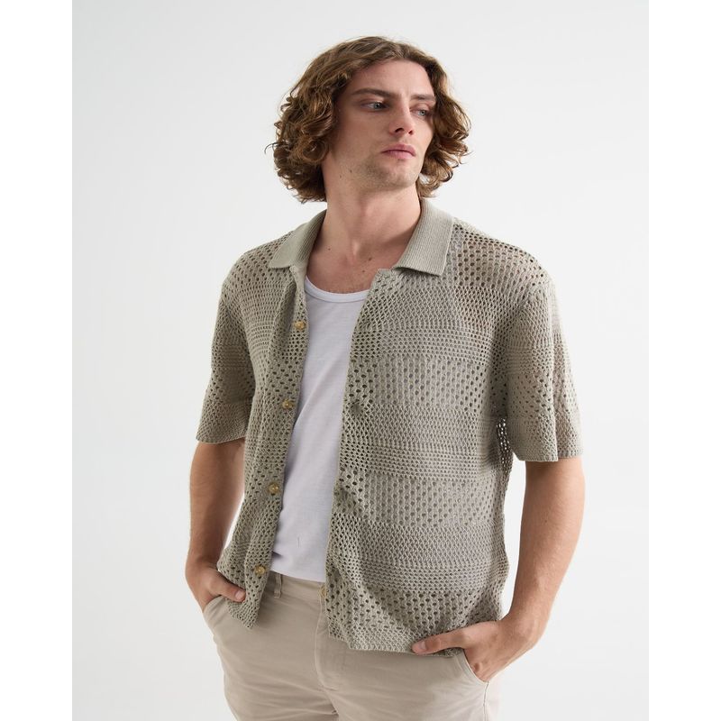 SEVEN SEVEN - Camisa Para Hombre Manga Corta Sin Bolsillo Cuello Resort Color Taupe Marca Seven Seven #45012136