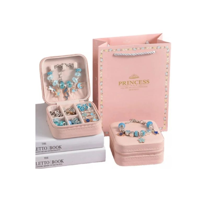 GENERICO - Kit 3 Pulseras Diseño + 40 Piedras + 20 Dijes Caja Rosa
