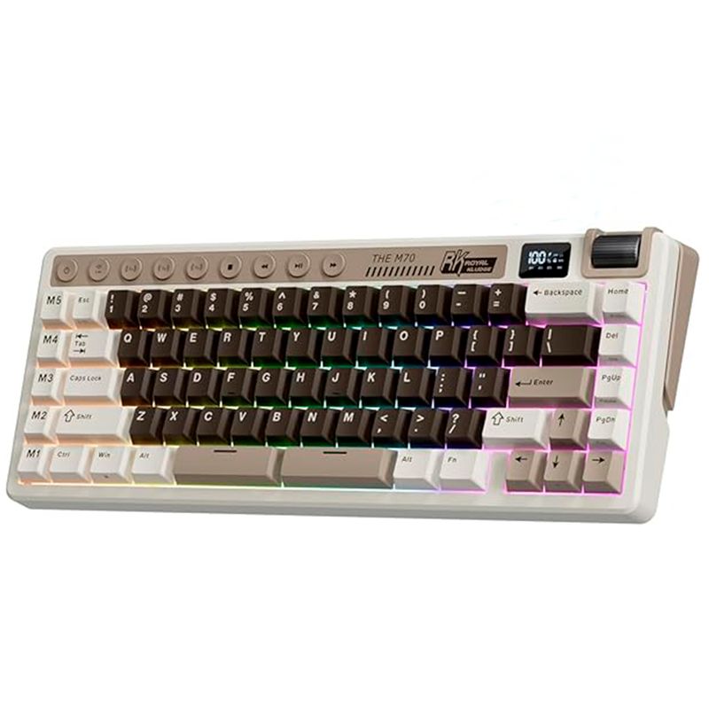  - Teclado Gamer Mecánico Inalámbrico Royal Kludge RKM70 RGB 75% Moca Grey Español