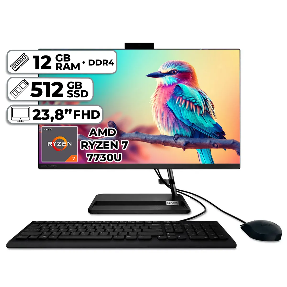 LENOVO - TODO EN UNO LENOVO AMD RYZEN 7-7730U 12GB RAM 512GB SSD 238″ FHD