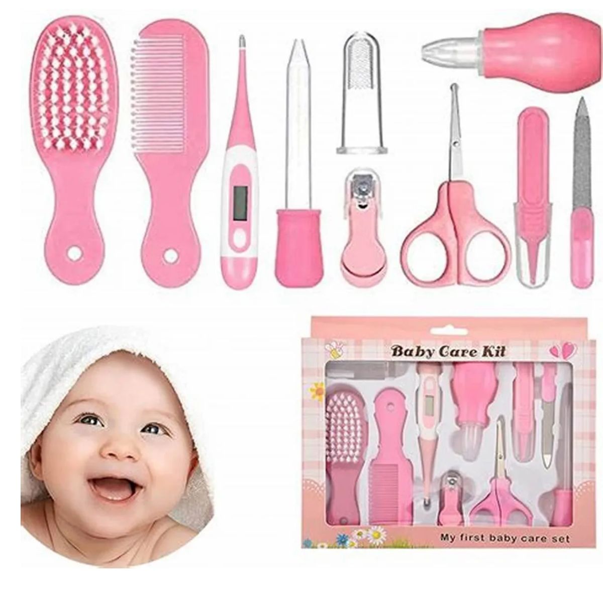 GENERICO - Kit Aseo Para Bebé 10 Piezas Rosa Nuevo