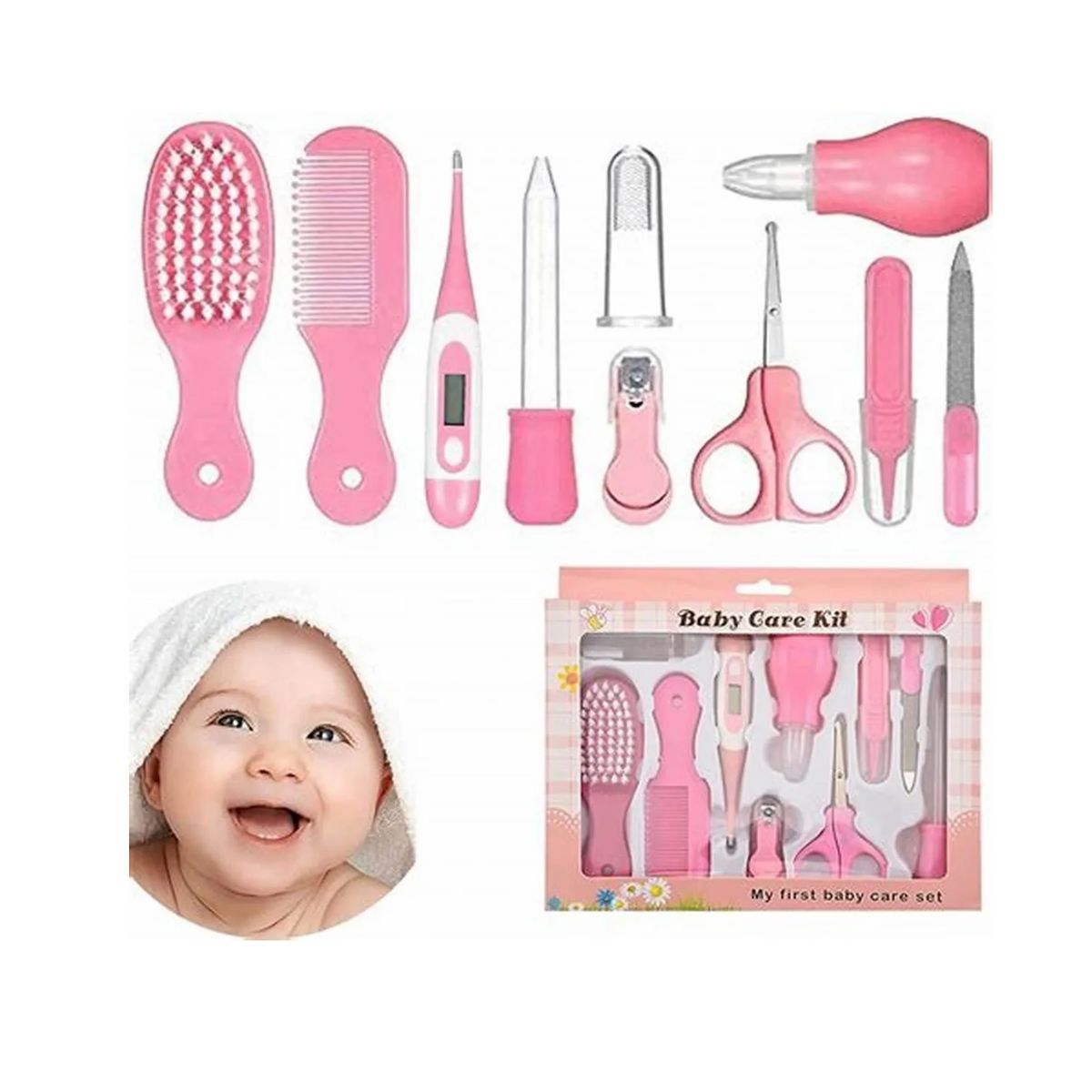 GENERICO - Kit Aseo Para Bebé 10 Piezas Rosa Nuevo