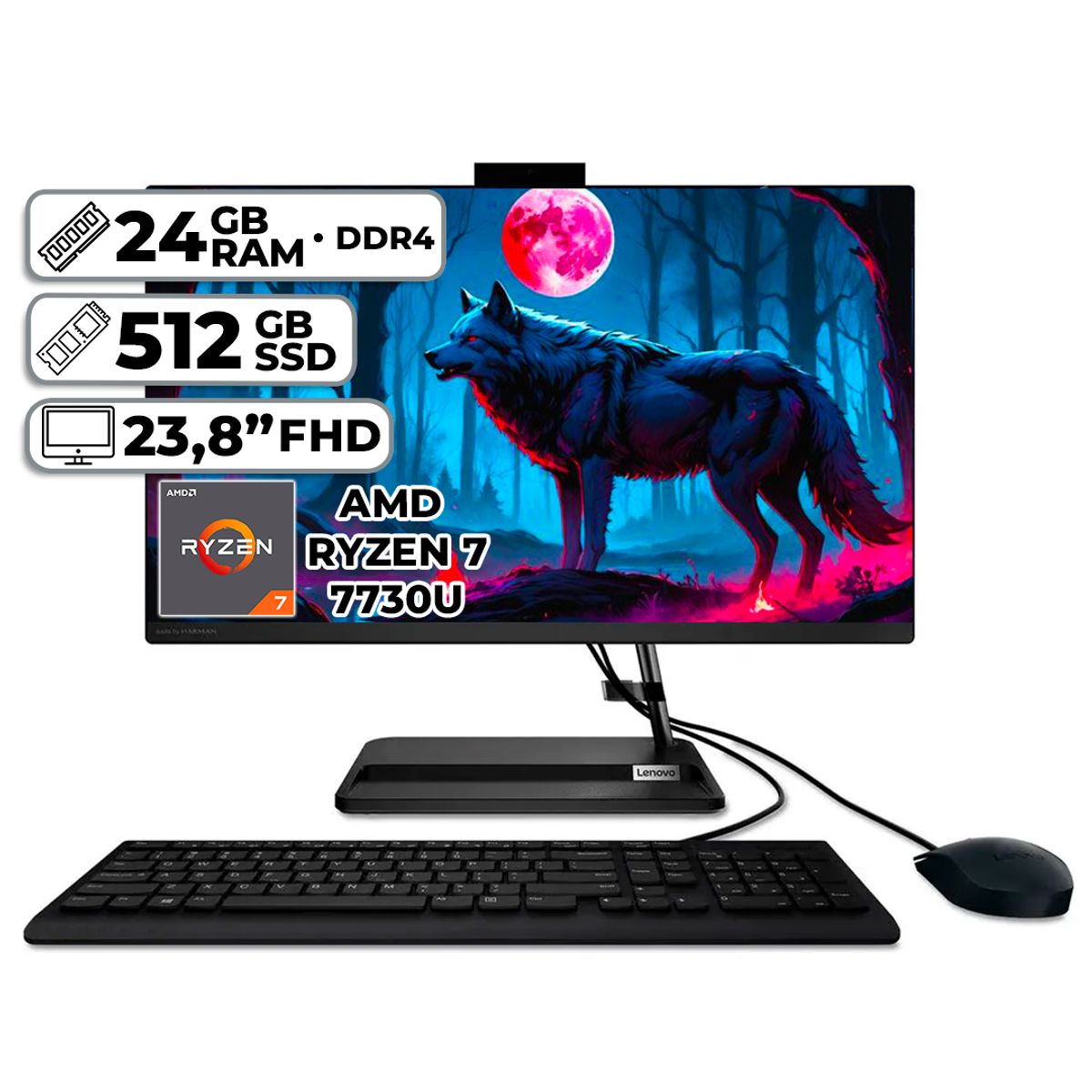 LENOVO - TODO EN UNO LENOVO AMD RYZEN 7-7730U 24GB RAM 512GB SSD 238″ FHD