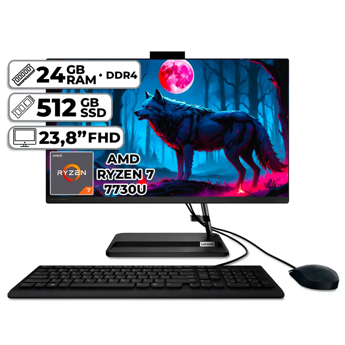 LENOVO - TODO EN UNO LENOVO AMD RYZEN 7-7730U 24GB RAM 512GB SSD 238″ FHD