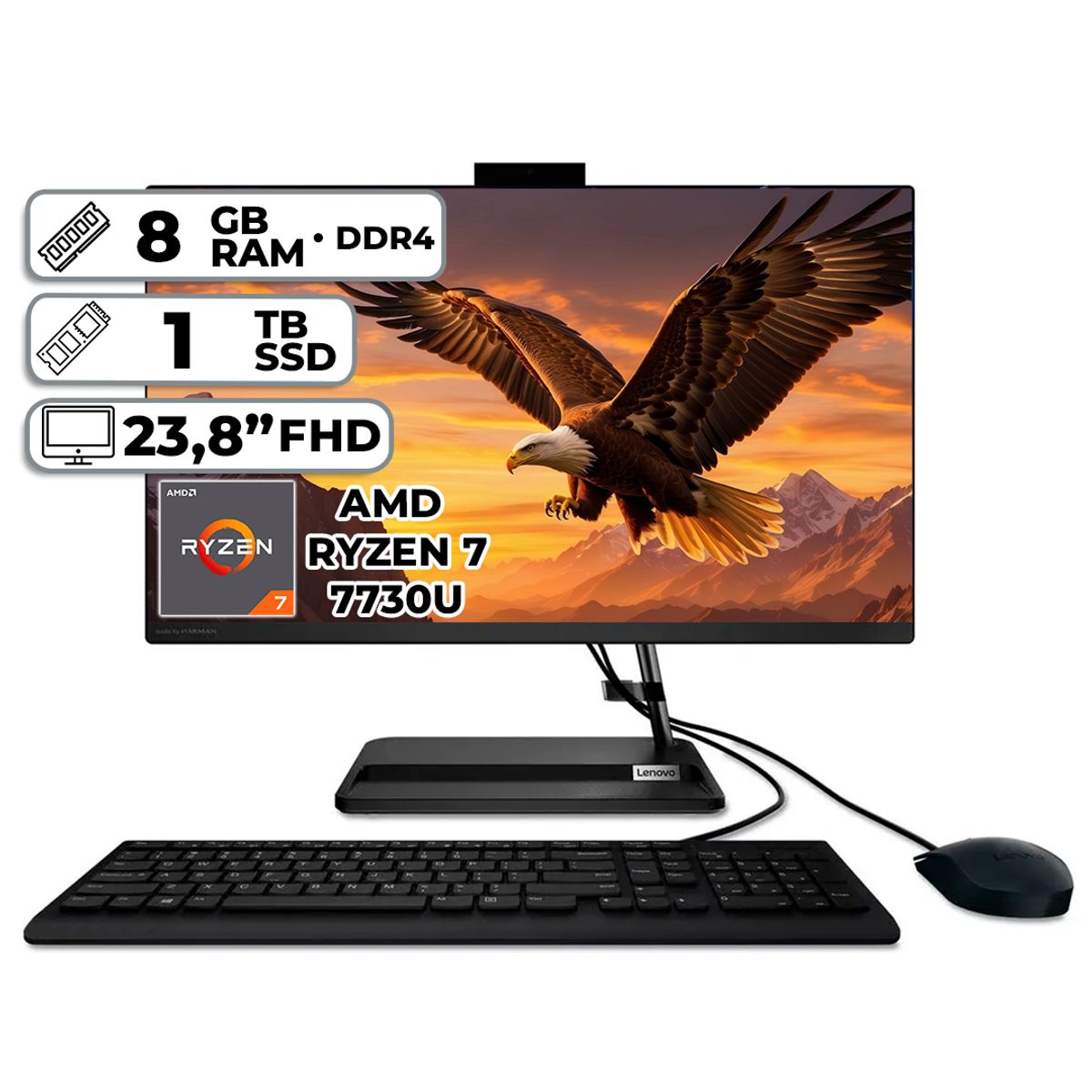LENOVO - TODO EN UNO LENOVO AMD RYZEN 7-7730U 8GB RAM 1TB SSD 238″ FHD