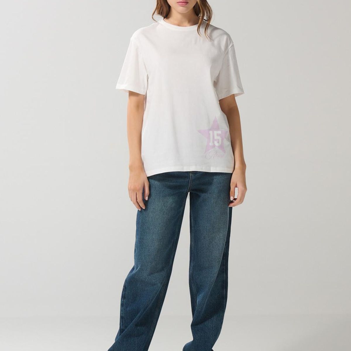 KOAJ - KOAJ Camiseta cuello redondo crema con arte college delanter Mujer