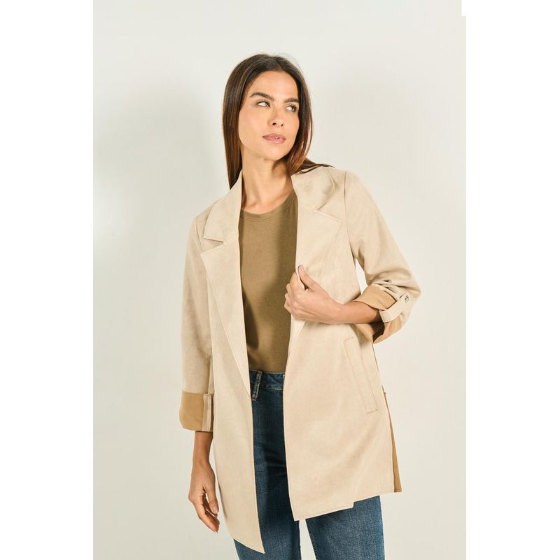 KOAJ - KOAJ Blazer kaki con charreteras, bolsillos y solapas amplias MUJER