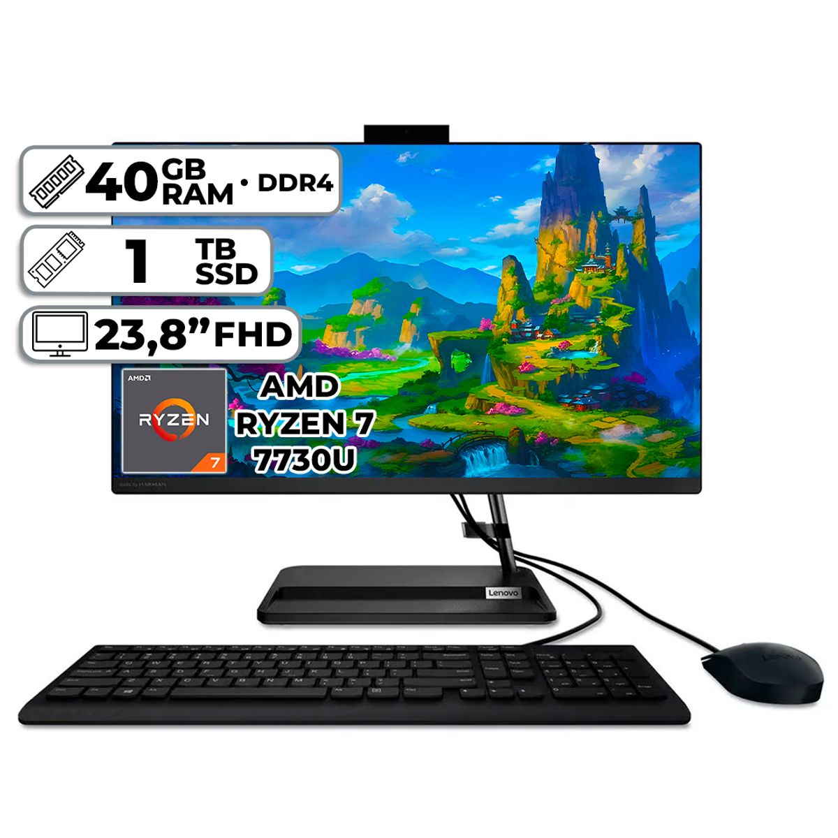 LENOVO - TODO EN UNO LENOVO AMD RYZEN 7-7730U 40GB RAM 1TB SSD 238″ FHD