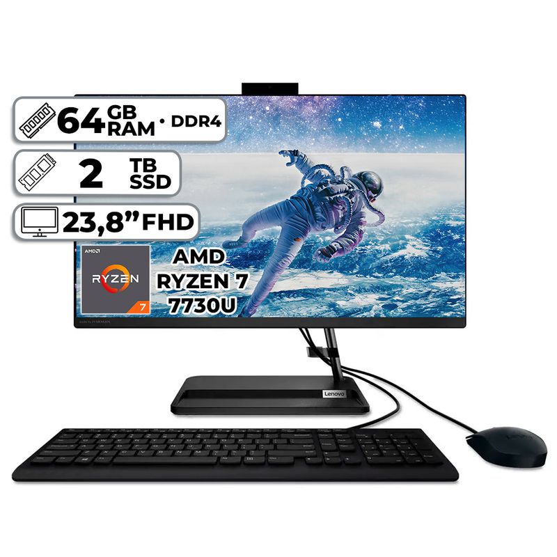 LENOVO - TODO EN UNO LENOVO AMD RYZEN 7-7730U 64GB RAM 2TB SSD 238″ FHD