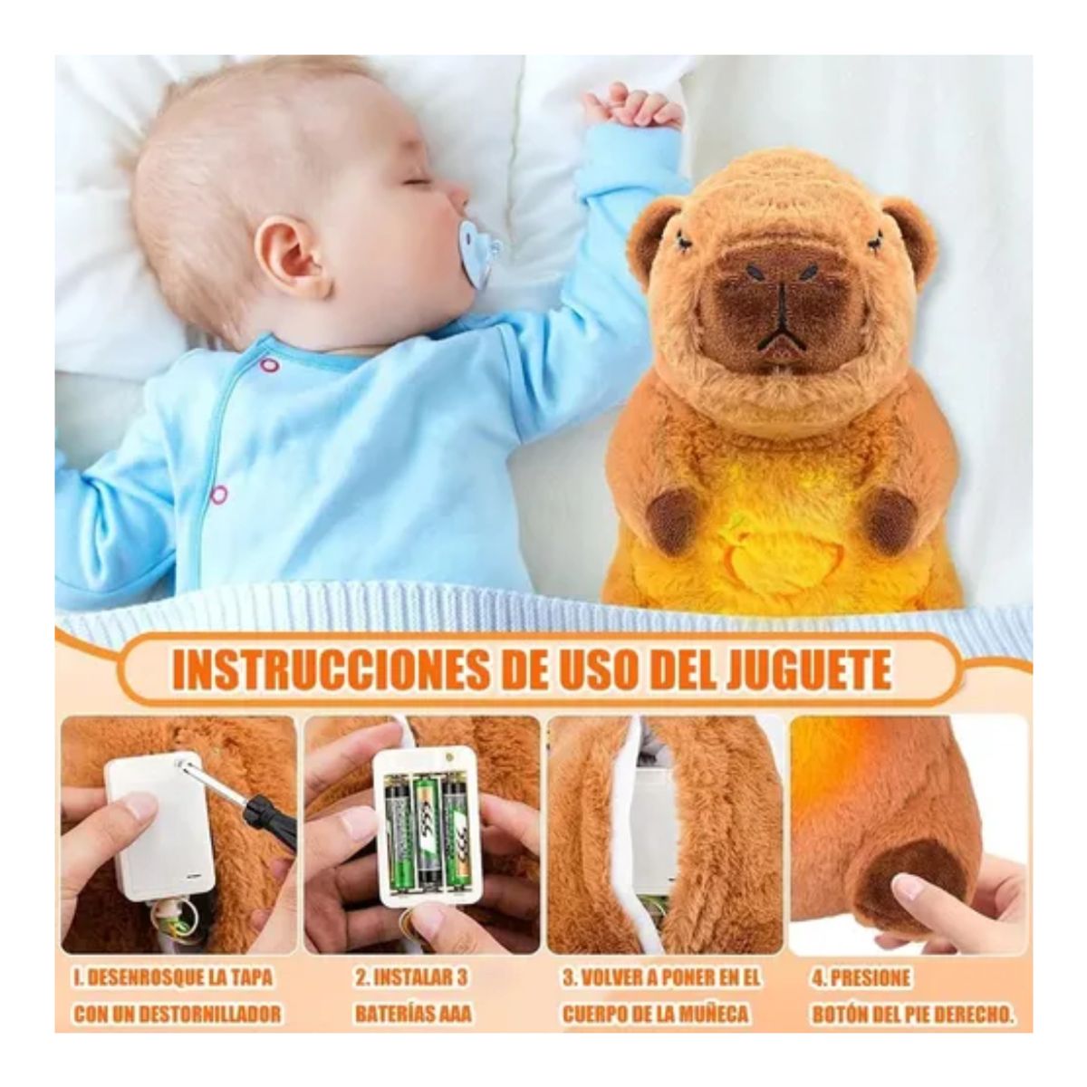 GENERICO - Capybara Hora De Dormir Peluche Que Respira