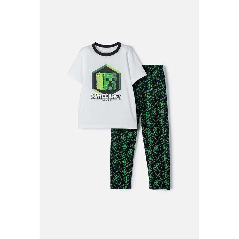 MINECRAFT - Pijama de Minecraft blanca y negra de pantalón largo para niño