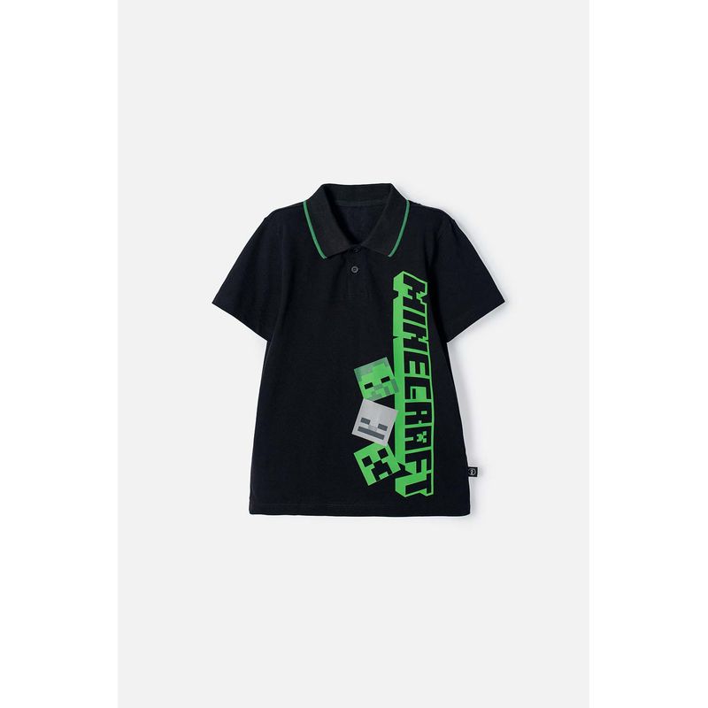 MINECRAFT - Camiseta Tipo Polo de Minecraft negra tipo polo para niño