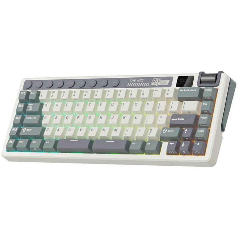  - Teclado Gamer Mecánico Inalámbrico Royal Kludge RKM70 RGB 75% Cyan Purple Español