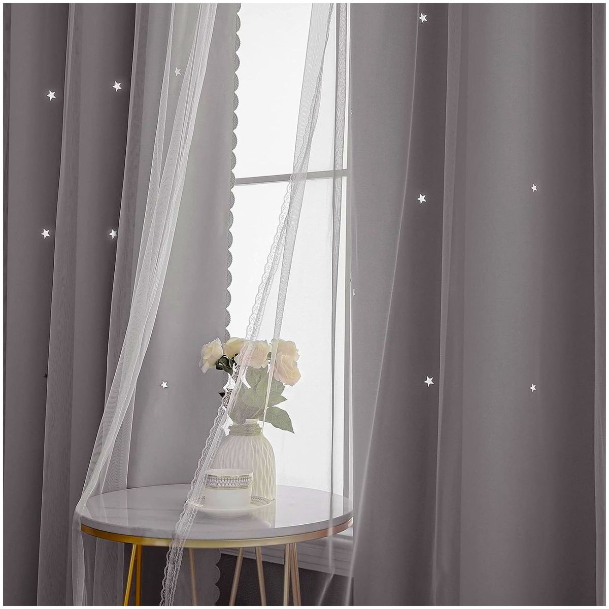 ONE PIXEL - Cortinas Diseño Estrellas Blackout Con Velo 127 x 214cm X2 UND
