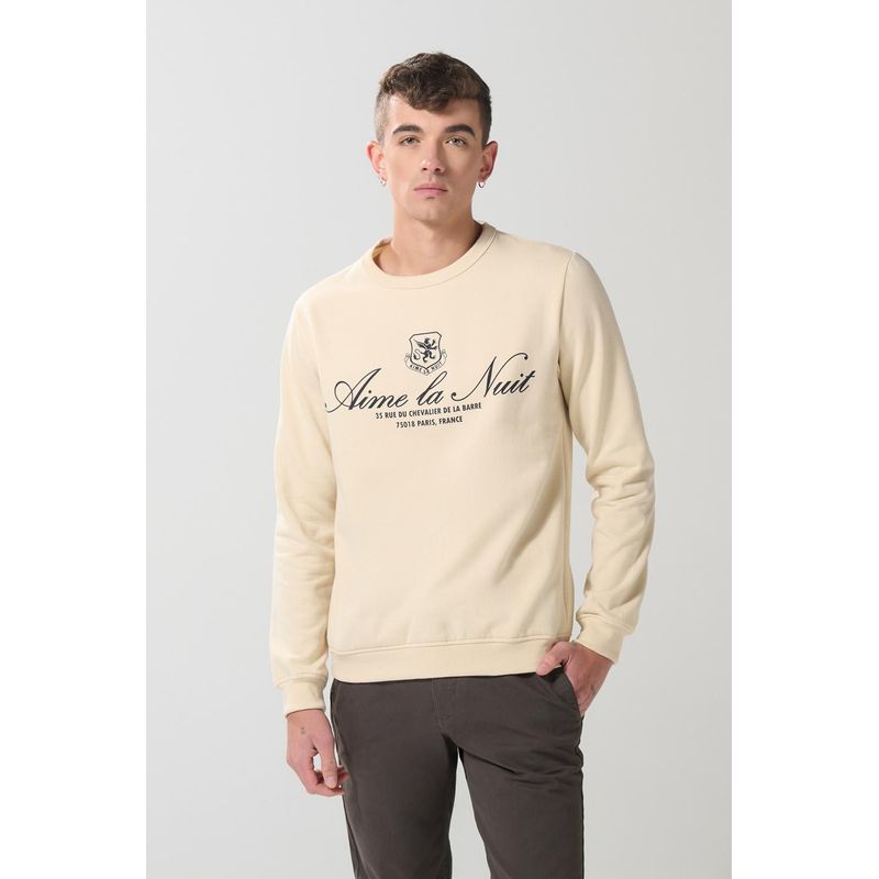 KOAJ - KOAJ Buzo kaki claro cuello redondo con estampado college HOMBRE