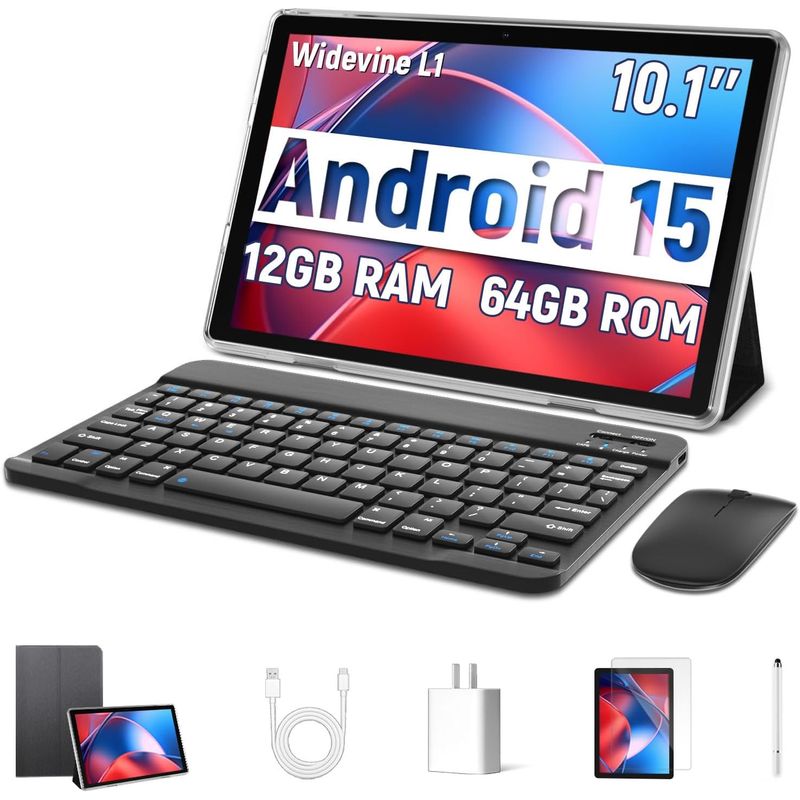 GENERICO - Tablet Android 15 Tableta de 10.1 Pulgadas procesador Octa-Core,Teclado+Lapiz+Mause+Funda