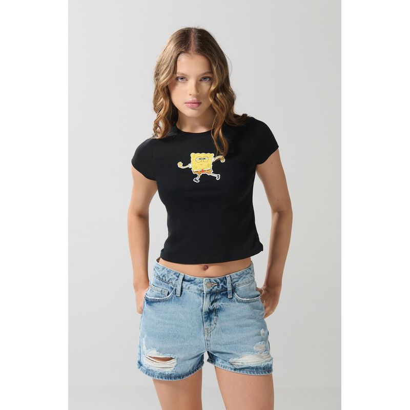 KOAJ - KOAJ Camiseta manga corta en rib con estampado en frente de Bo MUJER