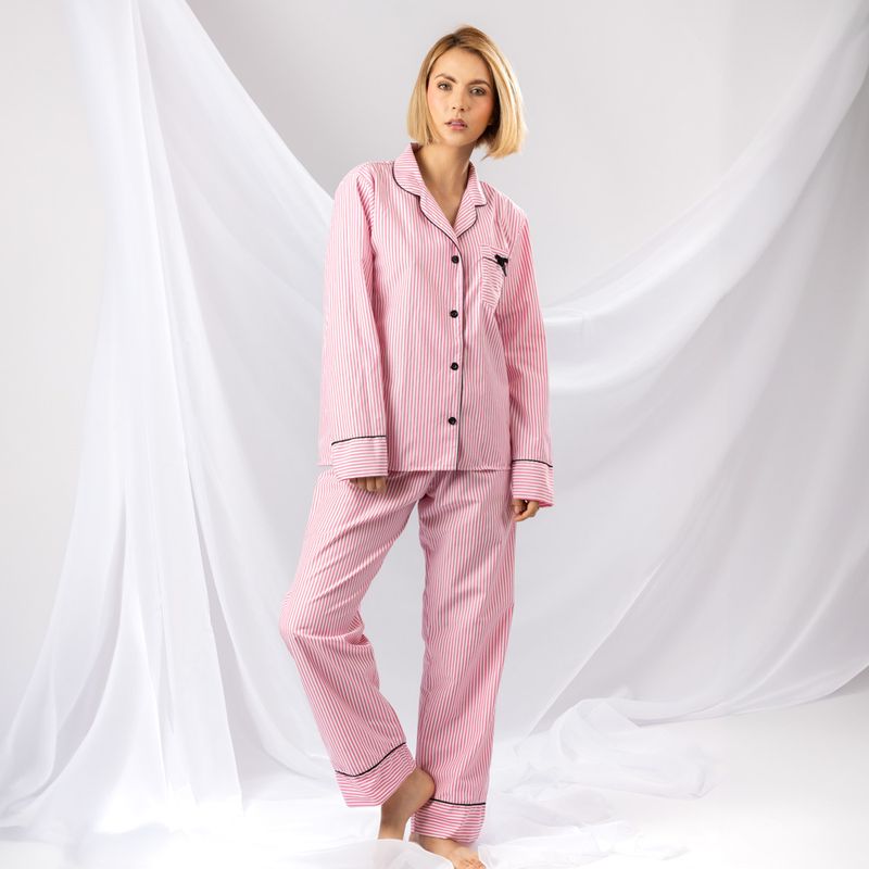 ANA E - Pijama con Botones y Estampado de Rayas