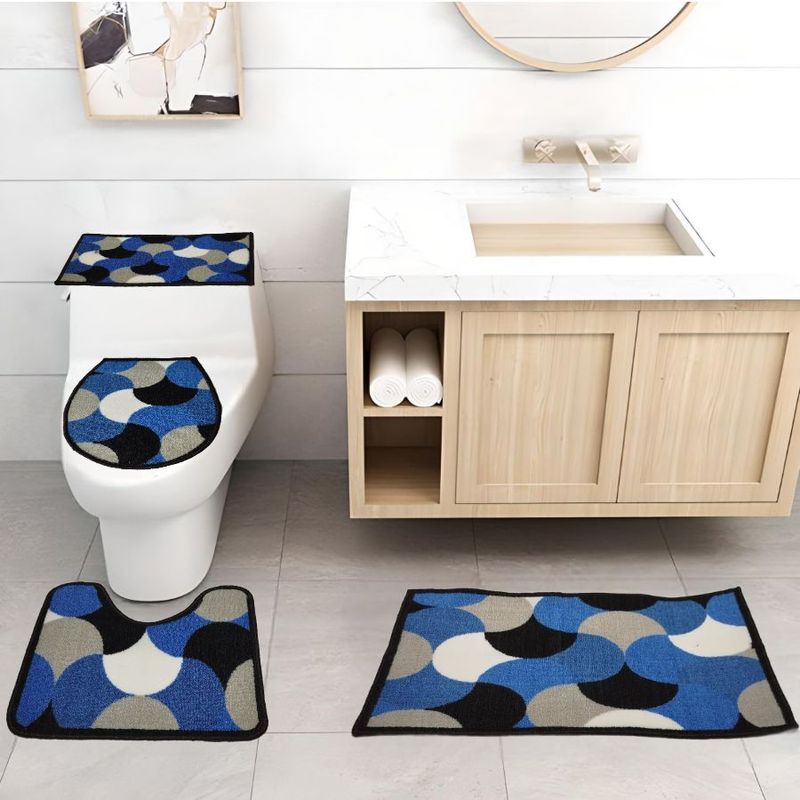 GENERICO - Juego De Baño 4 Piezas Antideslizante Azul Tapetes Para Baño