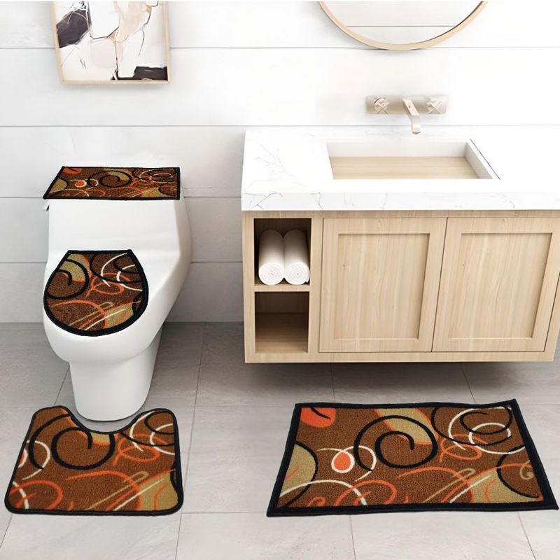 GENERICO - Juego De Baño 4 Piezas Antideslizante Naranja Tapetes Para Baño