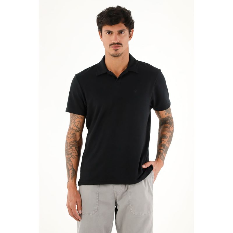 TENNIS - Polo negra en tela jersey con raqueta bordada para hombre